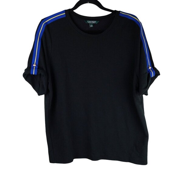 Lauren Ralph Lauren Womens Black Track-Stripe T-Shirt Size L - Picture 3 of 10